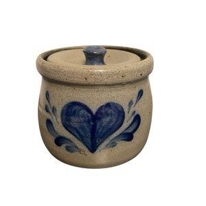 Vintage Rowe Pottery Salt Glazed Stoneware Crock with Lid Heart